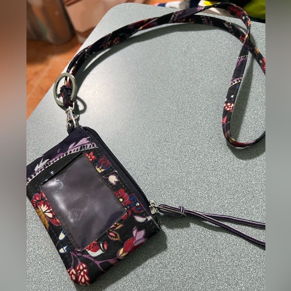 Vera Bradley Iconic Zip ID Purple Floral Case lanyard. - Picture 3 of 12
